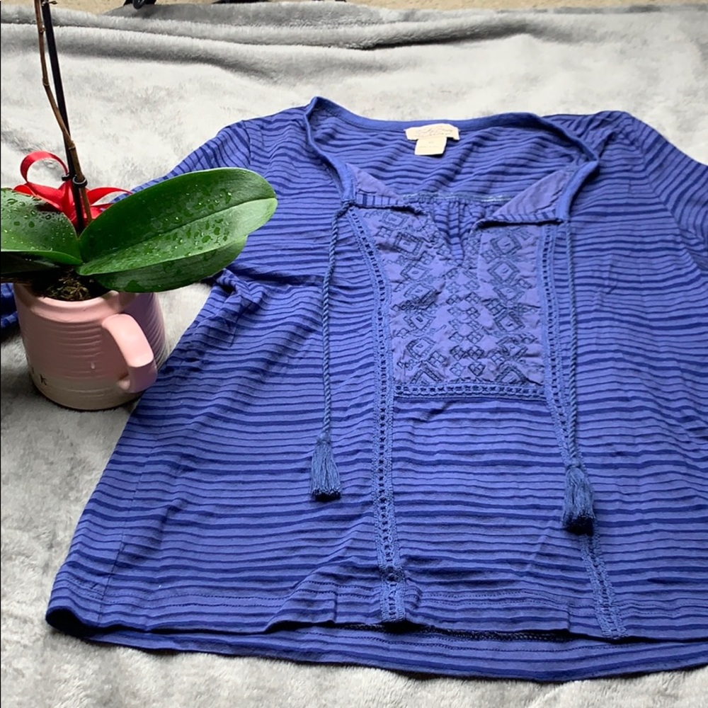 😁 Lucky Brand Blue Striped Blouse Long Sleeve - Picture 3 of 4